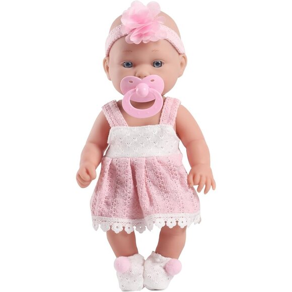 12 Inch Baby Doll with Clothes Headband Pacifier and Feeding Bottle for Kids - Picture 6 of 6